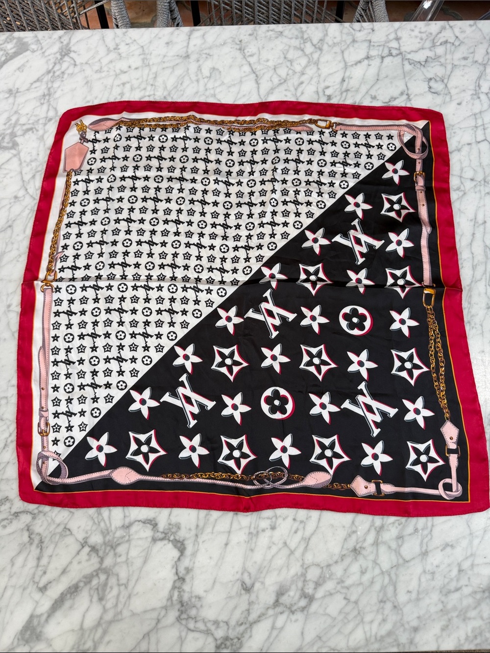 Designer Inspired Geometric Silky Scarf Bag Accessory 25x26”